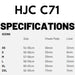 HJC C71 size chart