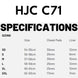 HJC C71 size chart