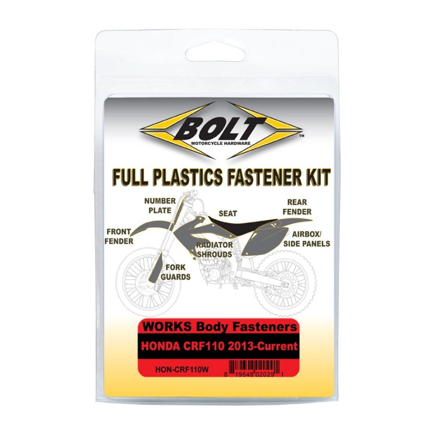 Bolt Body Work Fastener Kit Honda ’13–Current CRF110 Works Kit