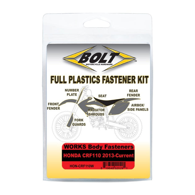 Bolt Body Work Fastener Kit Honda ’13–Current CRF110 Works Kit
