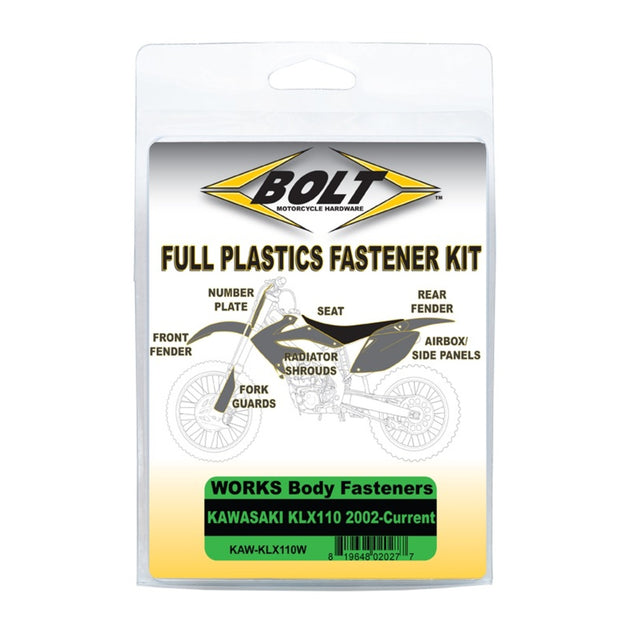 Bolt Body Work Fastener Kit Kawasaki ’02–Current KLX110 Works Kit