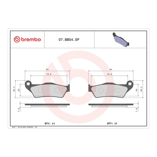Brembo Prime Sinter Rear Brake Pads 07BB04SP
