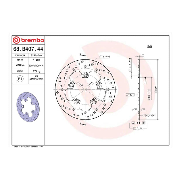 Brembo Prime Serie Oro Rear Brake Disc 68B40744