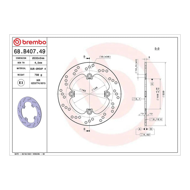Brembo Prime Serie Oro Front Brake Disc 68B40749