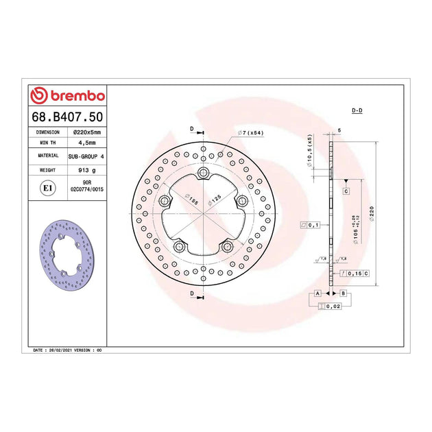 Brembo Prime Serie Oro Rear Brake Disc 68B40750