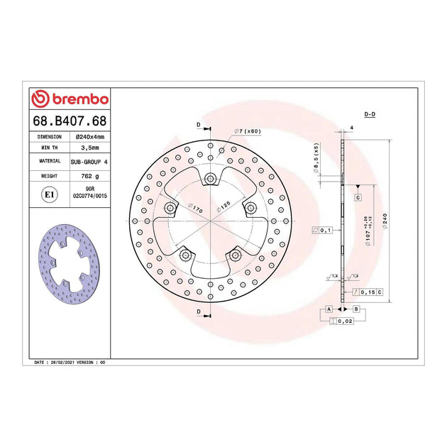 Brembo Prime Serie Oro Rear Brake Disc 68B40768