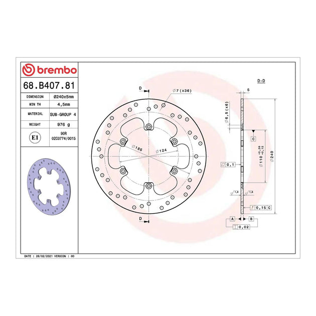 Brembo Prime Serie Oro Rear Brake Disc 68B40781