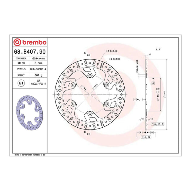 Brembo Prime Serie Oro Rear Brake Disc 68B40790