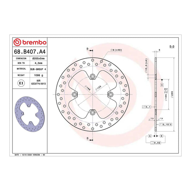 Brembo Prime Serie Oro Rear Brake Disc 68B407A4