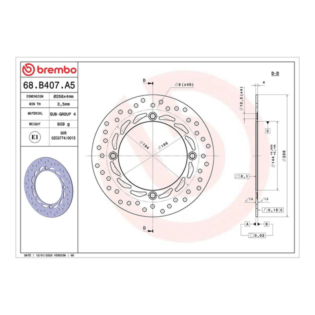 Brembo Prime Serie Oro Front Brake Disc 68B407A5