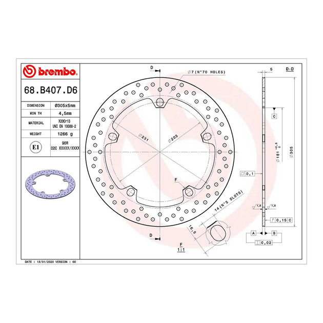 Brembo Prime Serie Oro Front Brake Disc 68B407D6