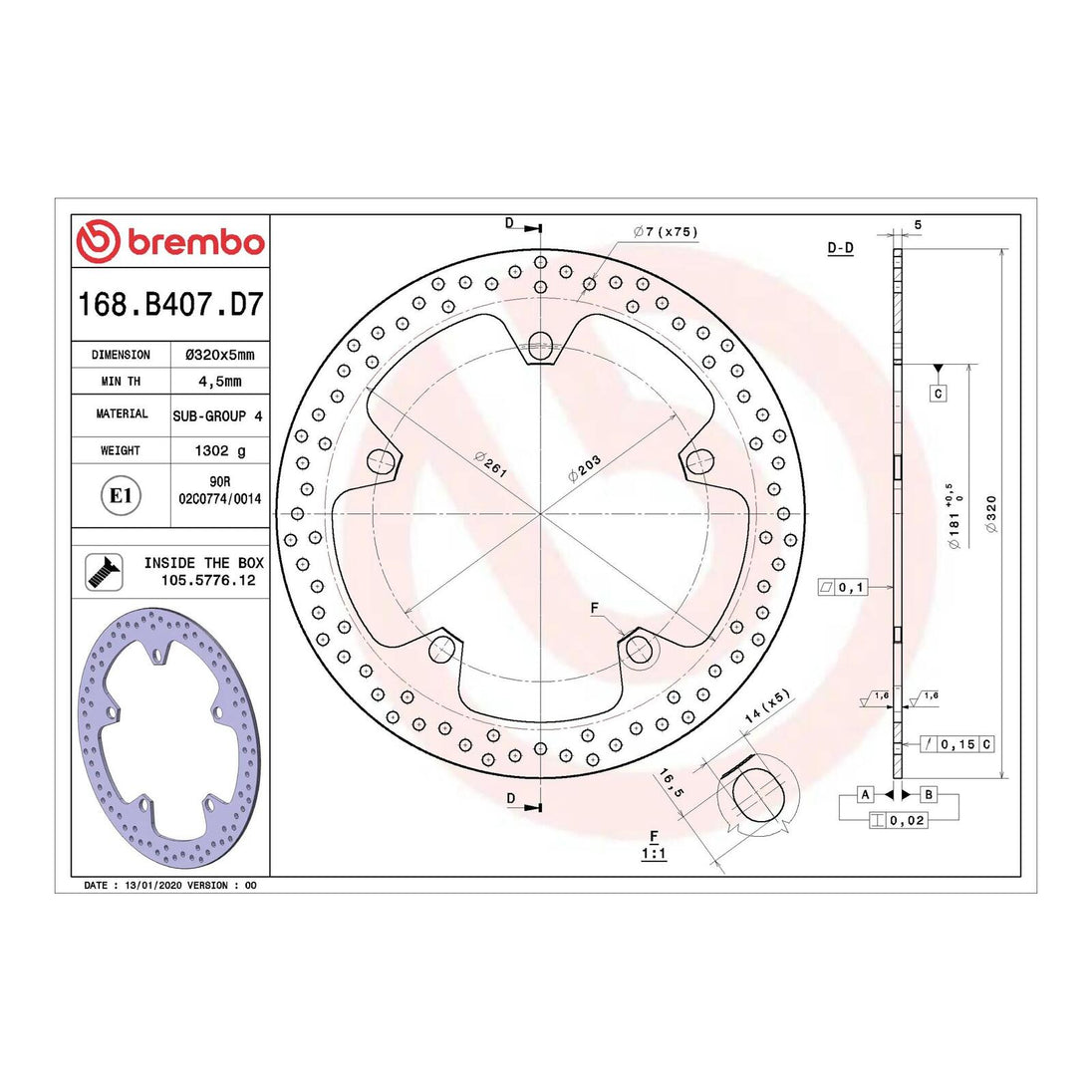 Brembo Prime Serie Oro Front Brake Disc 68B407D7