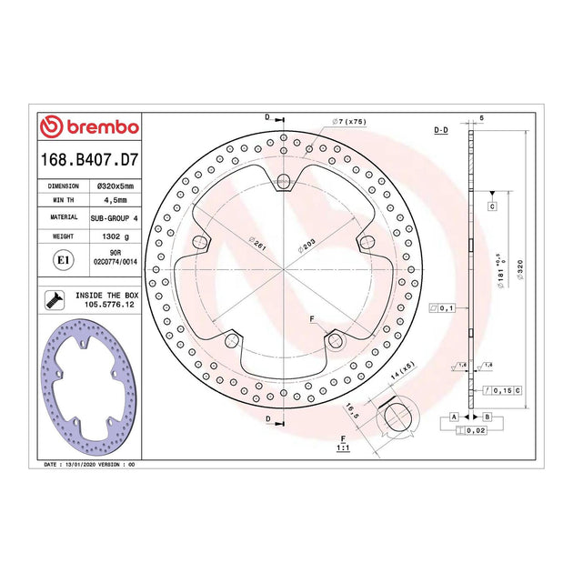 Brembo Prime Serie Oro Front Brake Disc 68B407D7