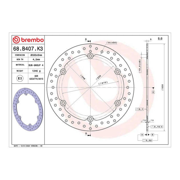 Brembo Prime Serie Oro Front Brake Disc 68B407K3