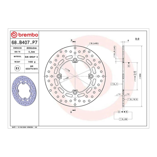Brembo Prime Serie Oro Rear Brake Disc 68B407P7