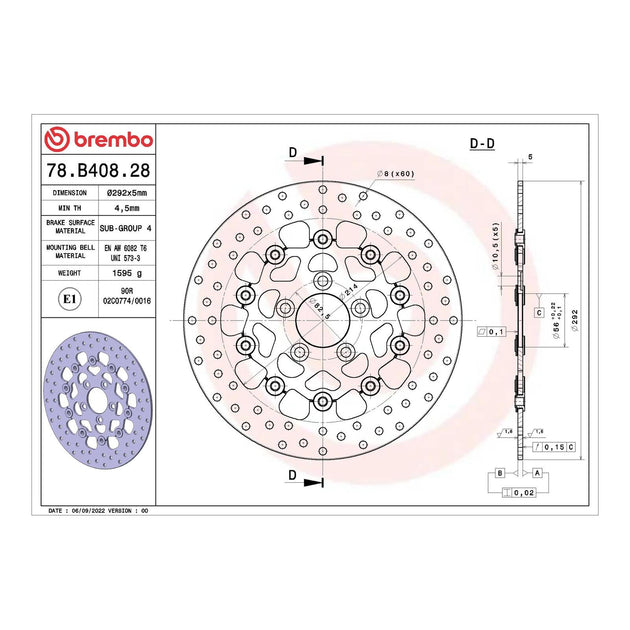 Brembo Prime Serie Oro Rear Brake Disc 78B40828