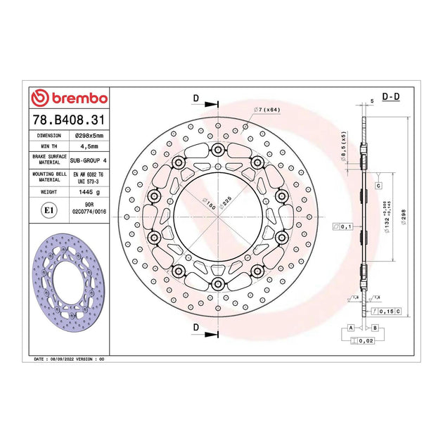 Brembo Prime Serie Oro Front Brake Disc 78B40831