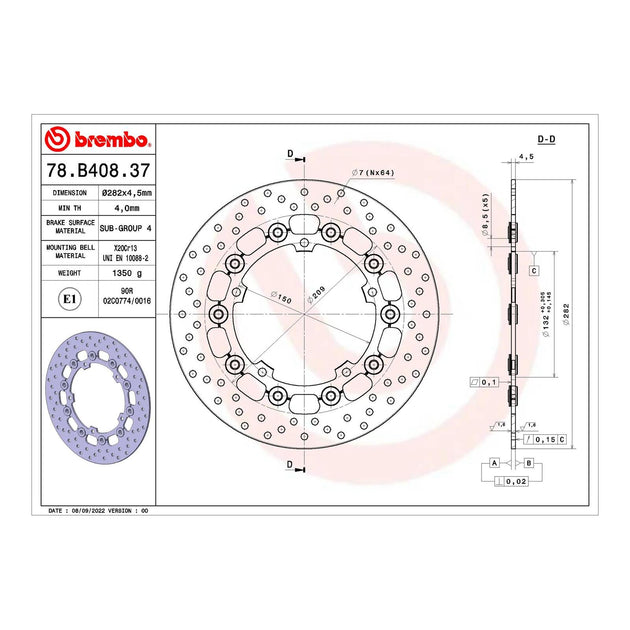 Brembo Prime Serie Oro Front Brake Disc 78B40837