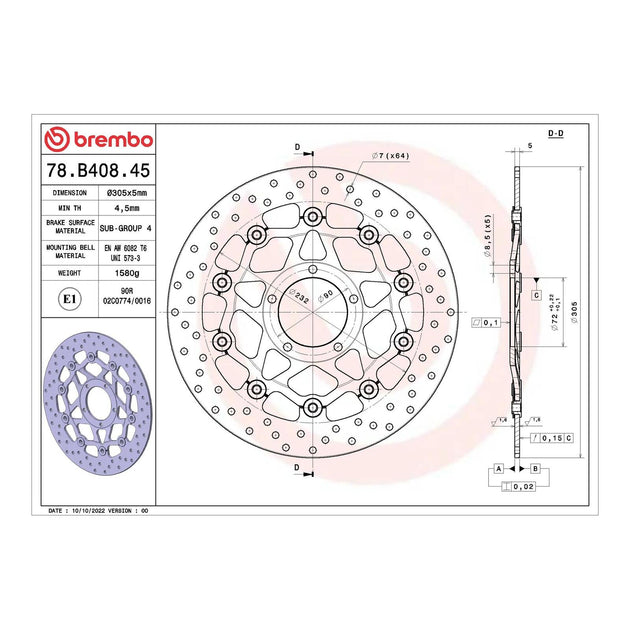 Brembo Prime Serie Oro Front Brake Disc 78B40845