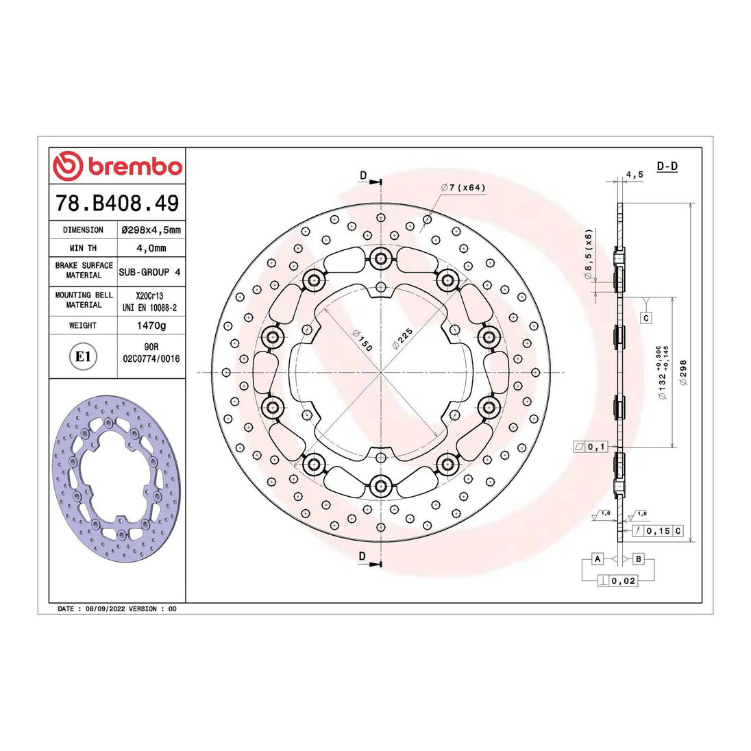 Brembo Prime Serie Oro Front Brake Disc 78B40849