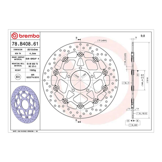 Brembo Prime Serie Oro Front Brake Disc 78B40861
