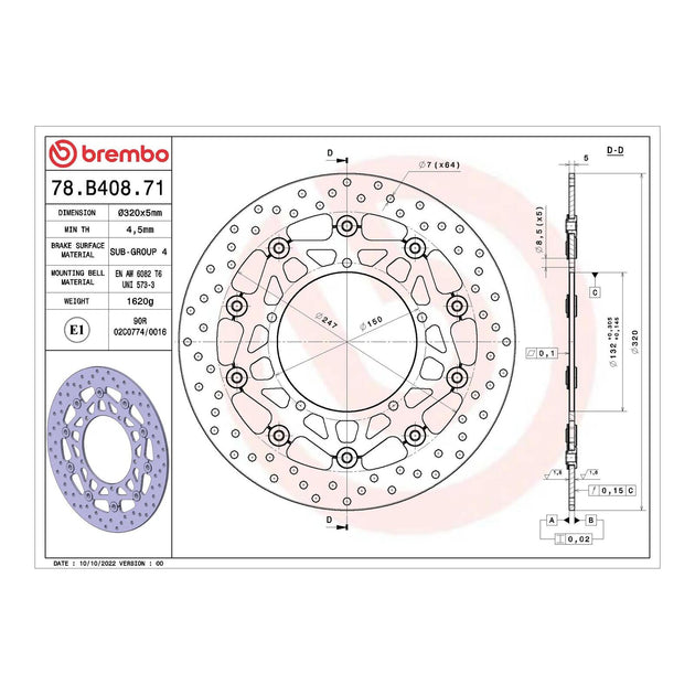 Brembo Prime Serie Oro Front Brake Disc 78B40871