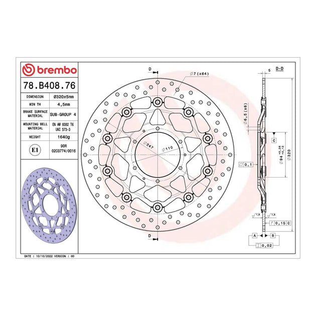 Brembo Prime Serie Oro Front Brake Disc 78B40876