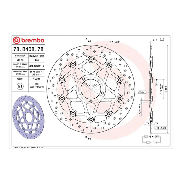 Brembo Prime Serie Oro Front Brake Disc 78B40878