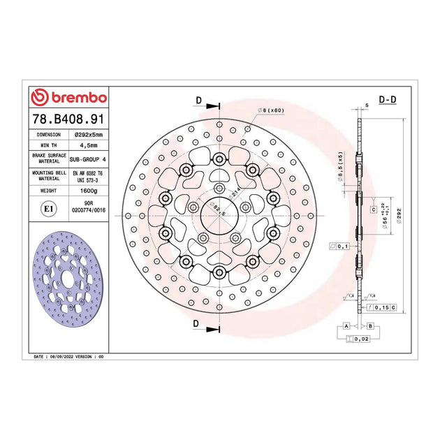 Brembo Prime Serie Oro Front Brake Disc 78B40891