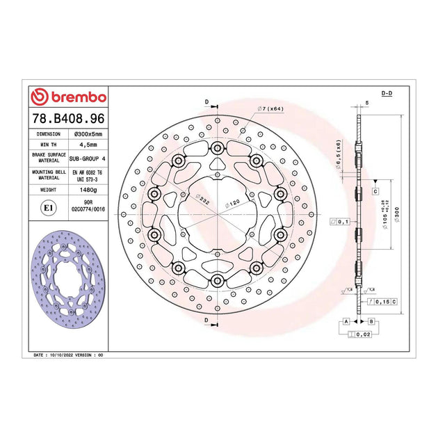 Brembo Prime Serie Oro Front Brake Disc 78B40896