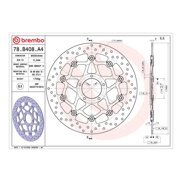 Brembo Prime Serie Oro Front Brake Disc 78B408A4