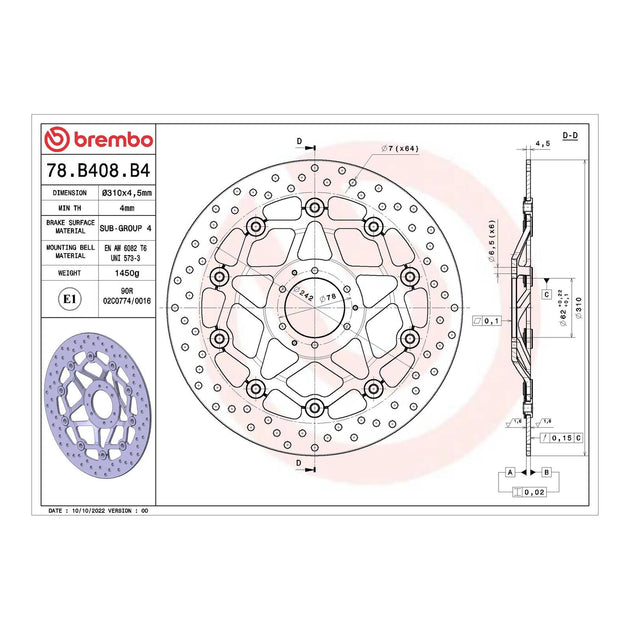 Brembo Prime Serie Oro Front Brake Disc 78B408B4