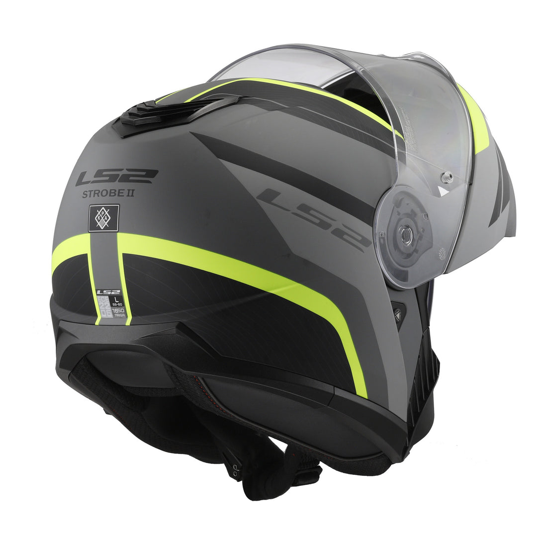 LS2 FF908 Strobe II Monza Flip Front Helmets - Matte Black / Hi-Vis Yellow 06