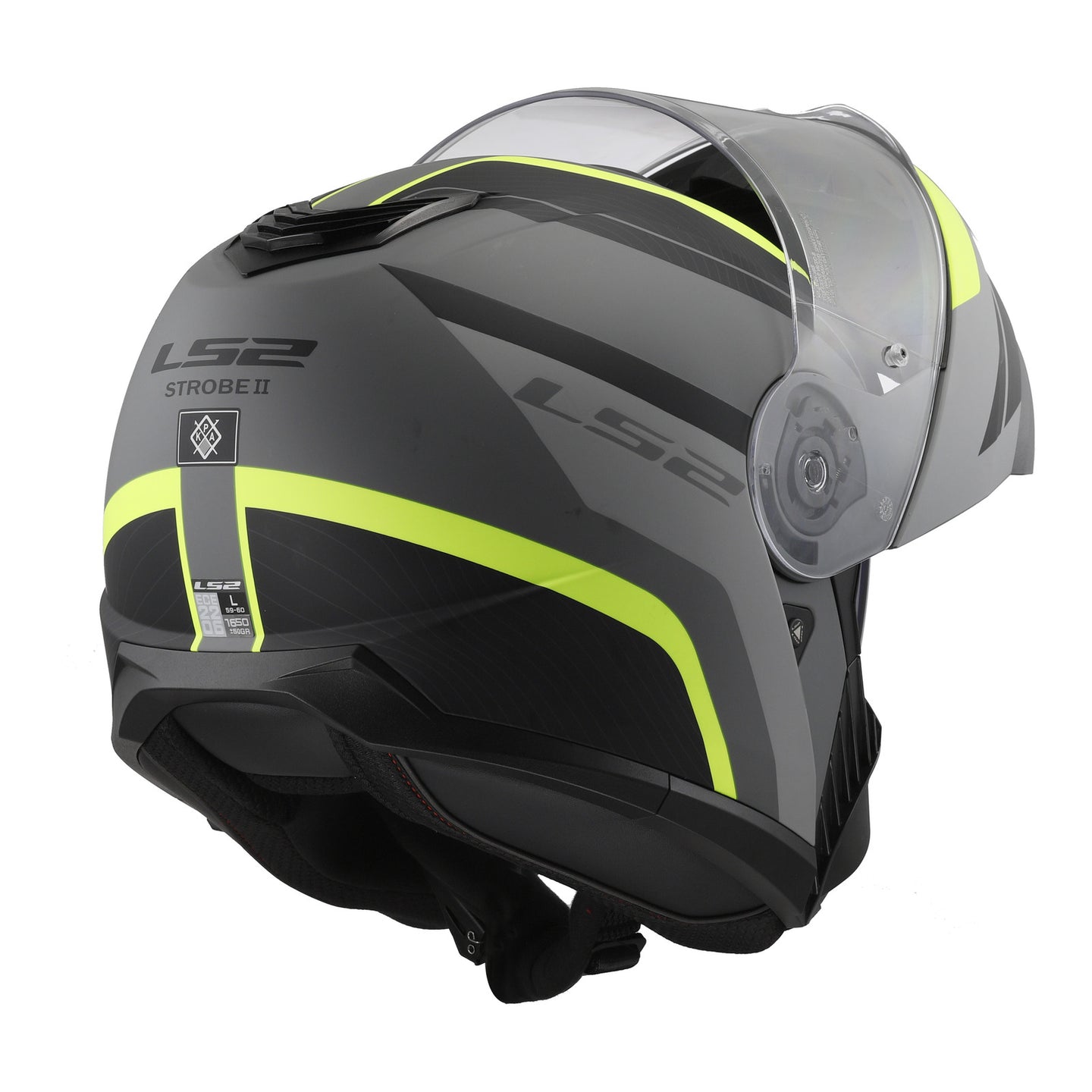 LS2 FF908 Strobe II Monza Flip Front Helmets - Matte Black / Hi-Vis Yellow 06