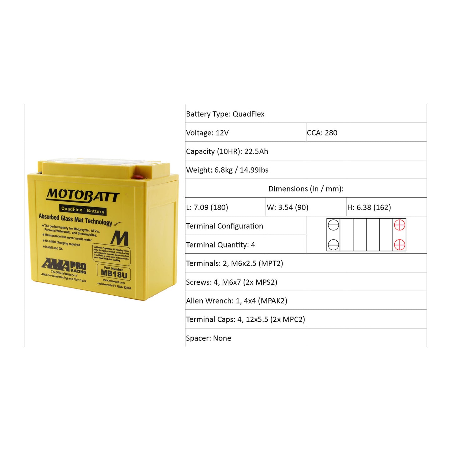 Motobatt Battery Quadflex AGM - MB18U