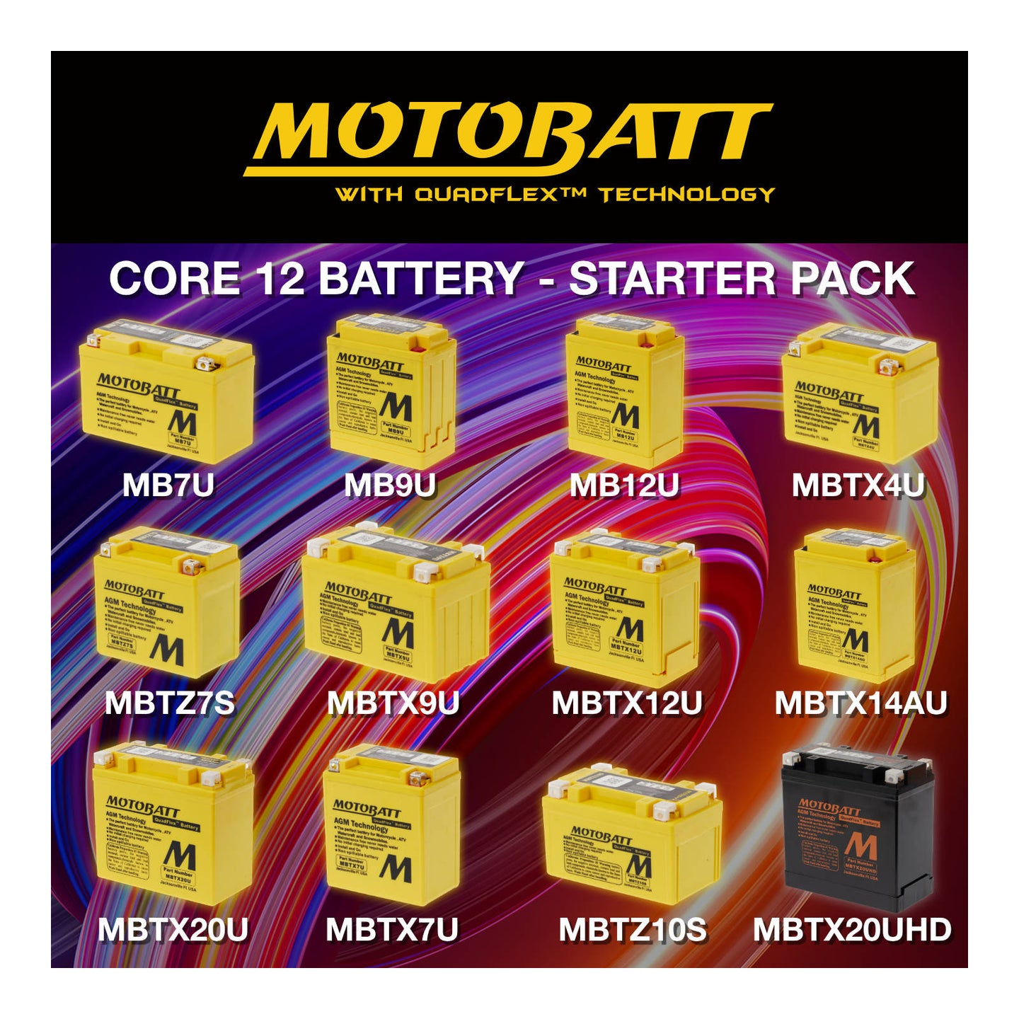 Motobatt Starter Pack Core - 12 Batteries