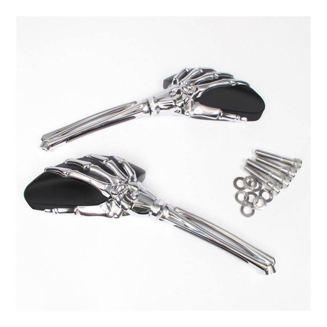 Whites Mirror - Universal Skeleton Hand Chrome / Black Harley (Pair)