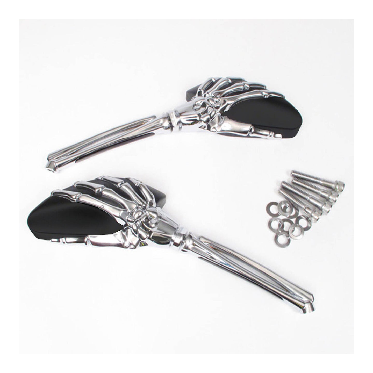Whites Mirror - Universal Skeleton Hand Chrome / Black Harley (Pair)